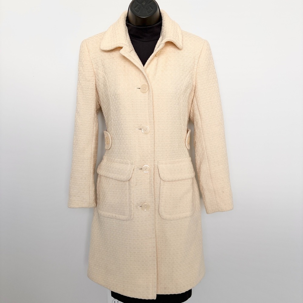 Moda International Vintage Wool Blend Basketweave Coat Size 0 Cream